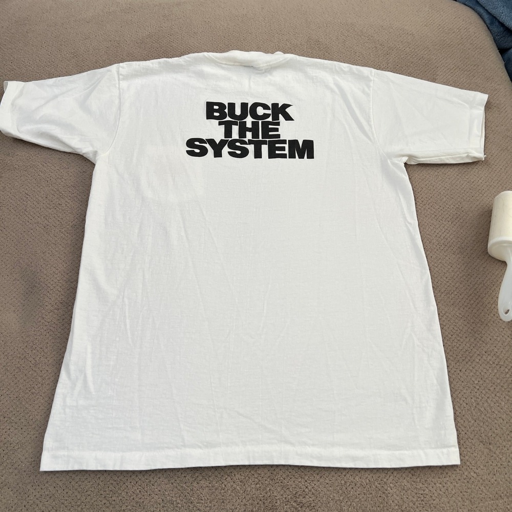 Vintage 1990s‎ Bucks Cigarettes Buck The System Pocket T-Shirt White XL USA